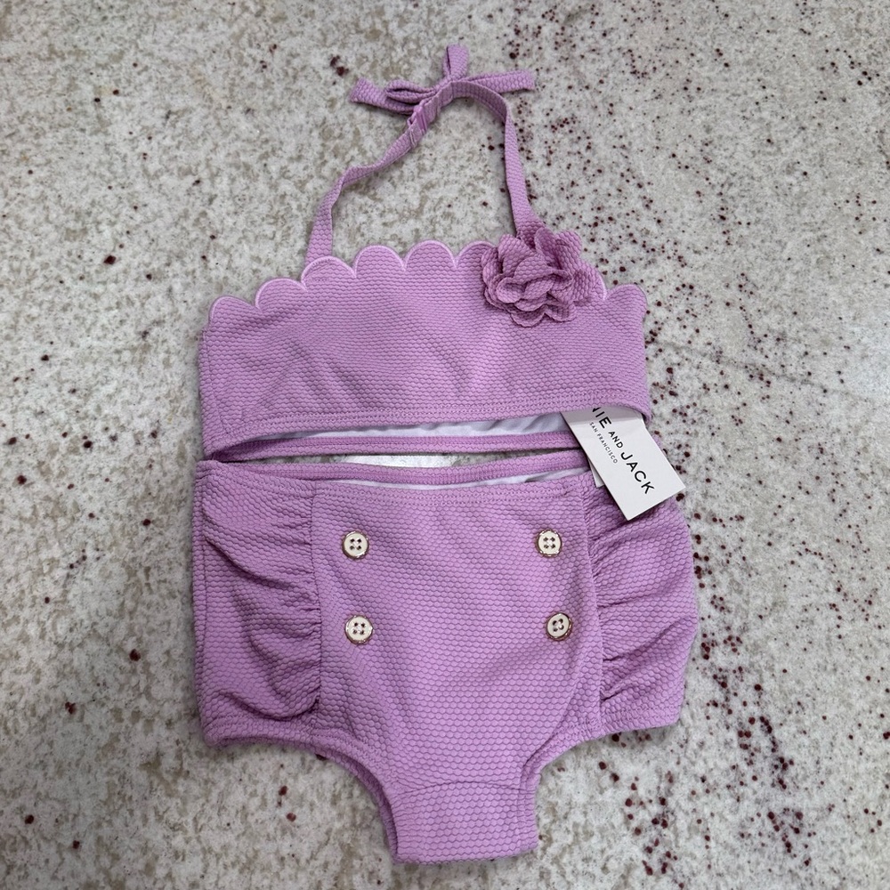 NWT Janie and Jack Girls Purple Scalloped 2 Piece Swimsuit